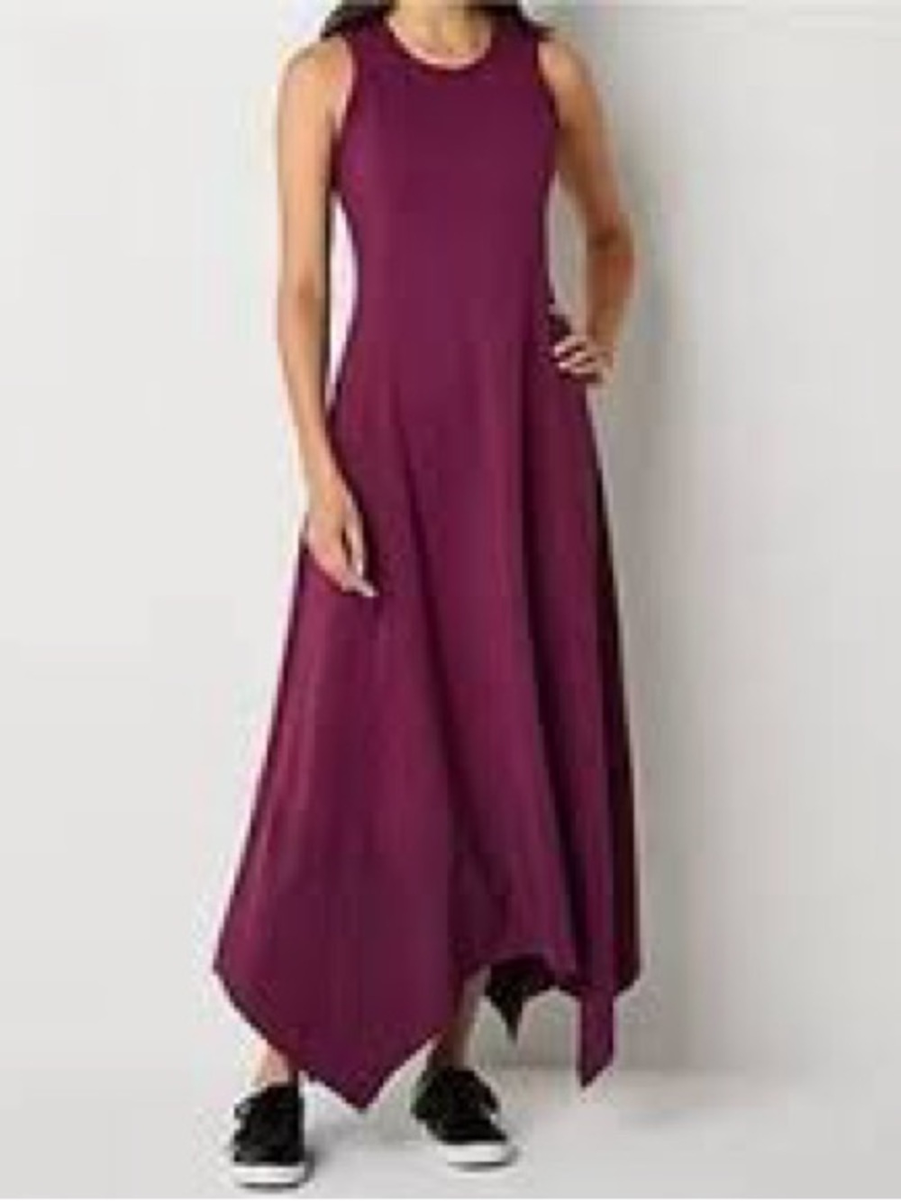 Plum Sleeveless Asymmetrical Handkerchief Hem Maxi Dress